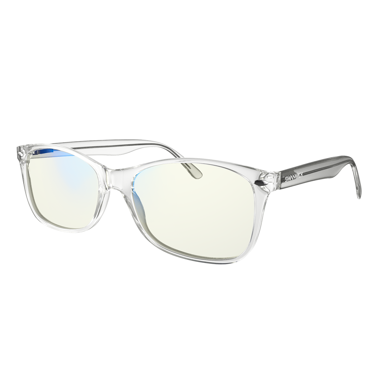 angled view of diamond (light gray) color blue light blocking glasses